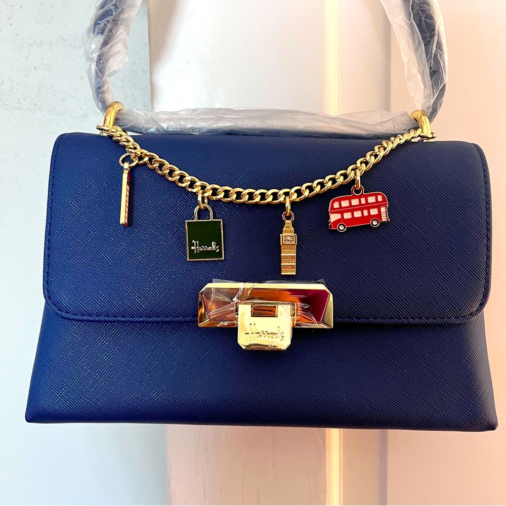 Harrods navy crossbody bag. Brand New in plastic wrap